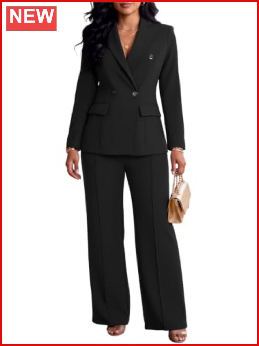 Women's 2 Piece Double Breasted Blazer Pants Suit Set Wide Leg Pockets
